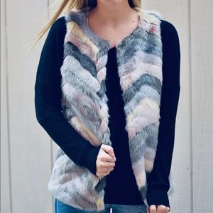 Chevron faux fur vest